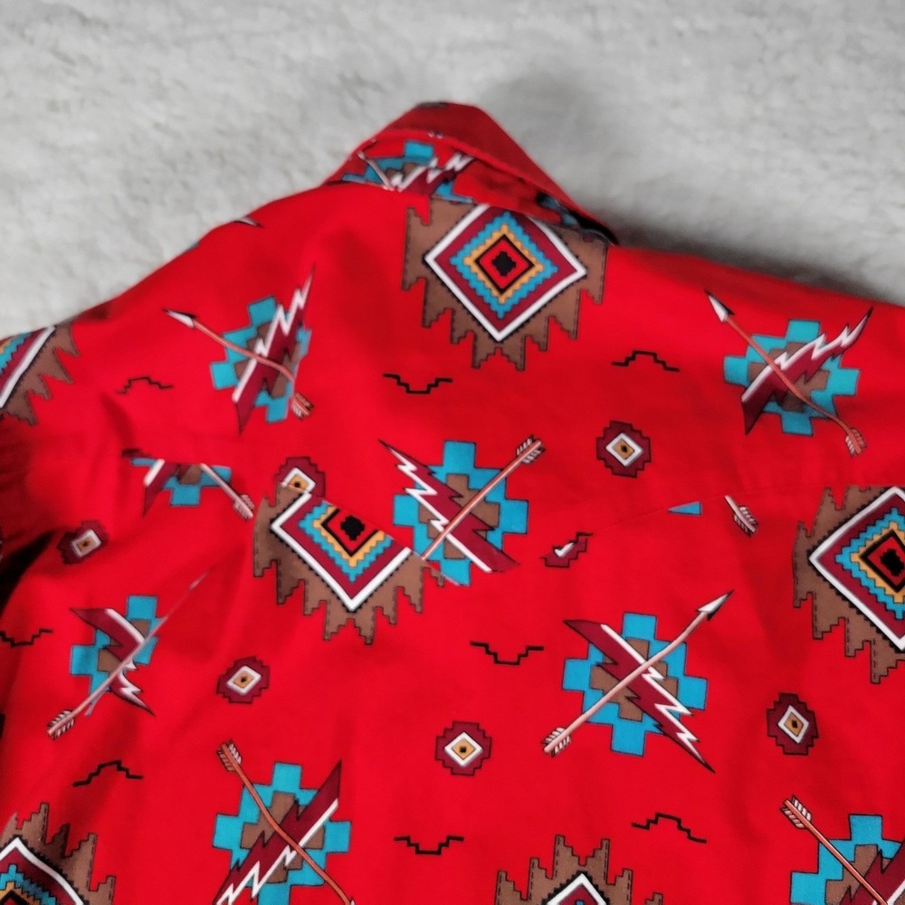 Vintage Wrangler Brushpopper Western Shirt Mens 16-34 Red Aztec Print Longsleeve - Picture 12 of 13
